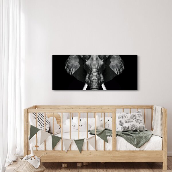 Tablou - Elefant pe fundal negru (120x50 cm)