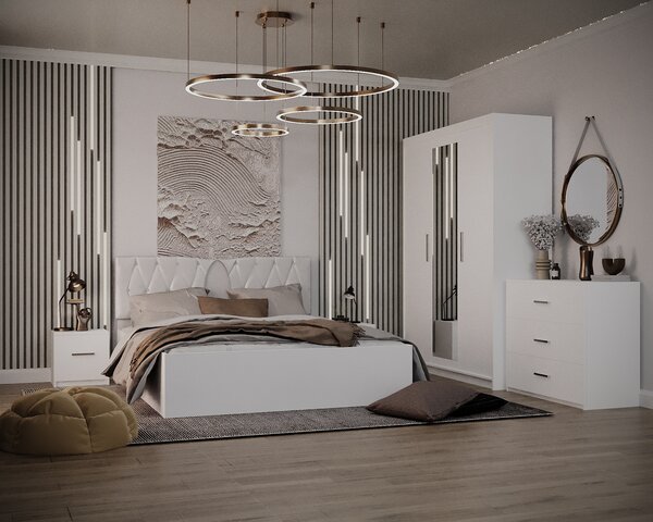 Dormitor Valencia Alb Dressing 3 usi cu oglinda