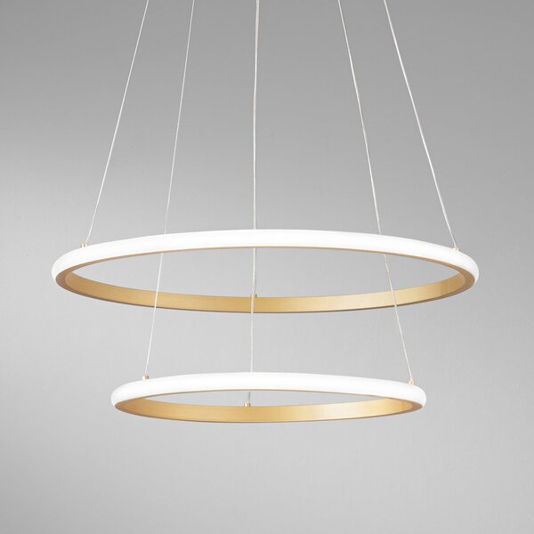 Luce Ambiente Design Lampă suspendată LED Axis, Ø 60/40 cm, metal auriu CCT, RGB, Auriu / Alamă, Camera de zi / sufragerie, Metal, Modern