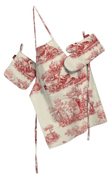 Set de textile pentru bucătărie: șorț, suport pentru oală și mănuși pentru cuptor culoare roșu Țesătură cu model