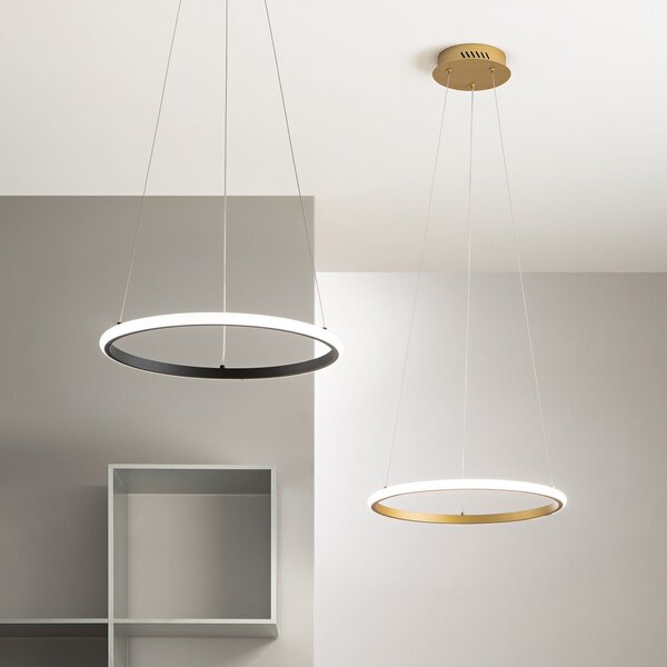 Luce Ambiente Design Lampă suspendată LED Axis, Ø 60 cm, negru, metal, CCT, Negru, Camera de zi / sufragerie, Metal, Modern