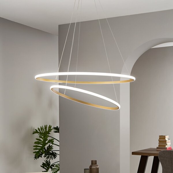 Luce Ambiente Design Lampă suspendată LED Axis, Ø 80/60 cm, culoare auriu, metal, CCT, Auriu / Alamă, Camera de zi / sufragerie, Metal, Modern