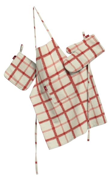 Set de textile pentru bucătărie: șorț, suport pentru oală și mănuși pentru cuptor culoare roșu Țesătură cu model