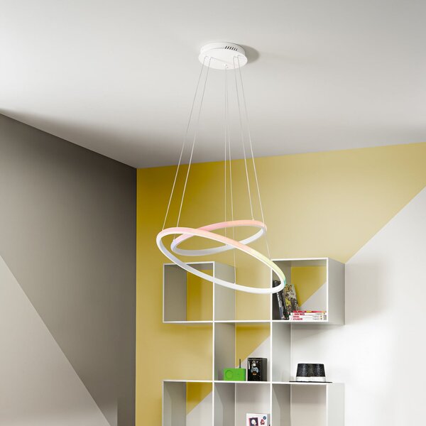 Luce Ambiente Design Lampă suspendată LED Axis, Ø 60/40 cm, alb, metal, CCT, RGB, Alb, Camera de zi / sufragerie, Metal, Modern
