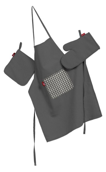 Set de textile pentru bucătărie: șorț, suport pentru oală și mănuși pentru cuptor culoare gri