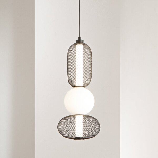 Luce Ambiente Design Lampă suspendată LED INKAS, înălțime 53 cm, negru, sticlă/metal, CCT, Negru, Camera de zi / sufragerie, Sticlă