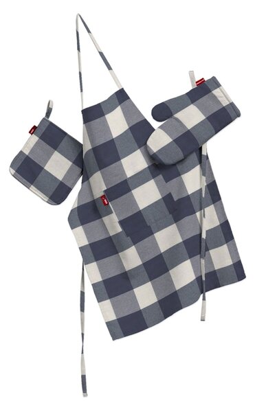 Set de textile pentru bucătărie: șorț, suport pentru oală și mănuși pentru cuptor culoare bleumarin Țesătură cu model