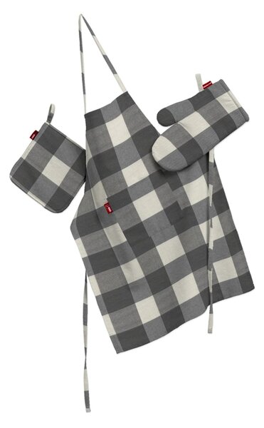 Set de textile pentru bucătărie: șorț, suport pentru oală și mănuși pentru cuptor culoare gri Țesătură cu model