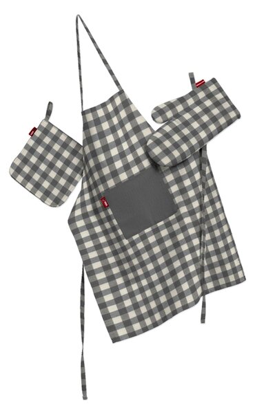 Set de textile pentru bucătărie: șorț, suport pentru oală și mănuși pentru cuptor culoare gri Țesătură cu model
