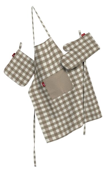 Set de textile pentru bucătărie: șorț, suport pentru oală și mănuși pentru cuptor culoare bej Țesătură cu model