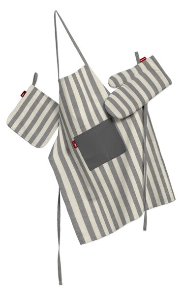 Set de textile pentru bucătărie: șorț, suport pentru oală și mănuși pentru cuptor culoare gri Țesătură cu model