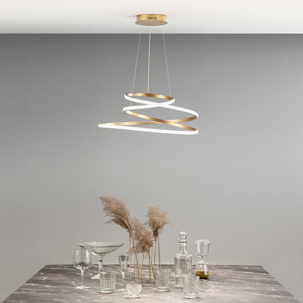 Luce Ambiente Design Lampă suspendată LED COASTER, auriu, Ø 60 cm, metal, CCT, Auriu / Alamă, Camera de zi / sufragerie, Aluminiu, Modern