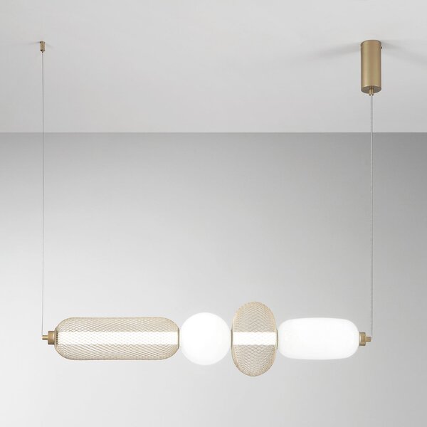 Luce Ambiente Design Lampă suspendată LED INKAS, înălțime 90 cm, culoare auriu, sticlă/metal, CCT, Auriu / Alamă, Camera de zi / sufragerie, Sticlă