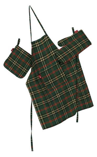 Set de textile pentru bucătărie: șorț, suport pentru oală și mănuși pentru cuptor culoare verde Țesătură cu model