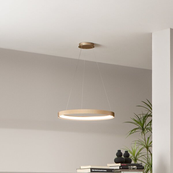 Luce Ambiente Design Lampă suspendată LED Niike, auriu, Ø 50 cm, metal, CCT, Auriu / Alamă, Camera de zi / sufragerie, Metal, Modern