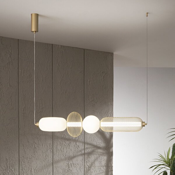 Luce Ambiente Design Lampă suspendată LED INKAS, înălțime 90 cm, culoare auriu, sticlă/metal, CCT, Auriu / Alamă, Camera de zi / sufragerie, Sticlă