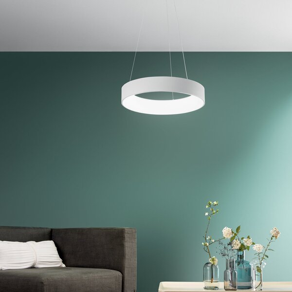 Luce Ambiente Design Lampă suspendată LED Noah, albă, Ø 60 cm, metal, CCT, Alb, Camera de zi / sufragerie, Modern