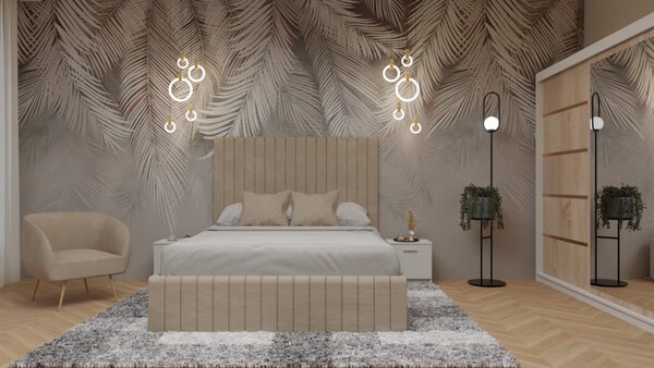 Dormitor Cairo Pat Tapitat Dressing 200x200 AlbSonoma cu Oglinda