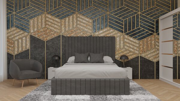 Dormitor Cairo Tapitat Dressing 250x200 3 Usi Cu Oglinda Alb