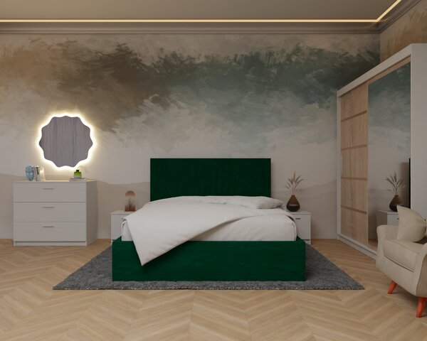 Dormitor: Lotus Pat Tapitat Dressing 200x200 AlbSonoma 2 Usi cu Oglinda