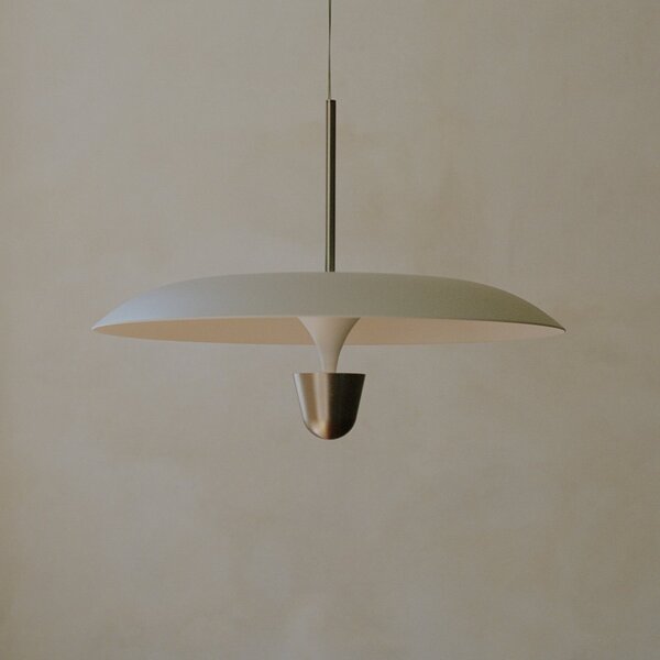 New Works lampă suspendată LED Kantarell, Ø 55 cm, nichel, reglabil, Alb, Camera de zi / sufragerie, Metal, Design