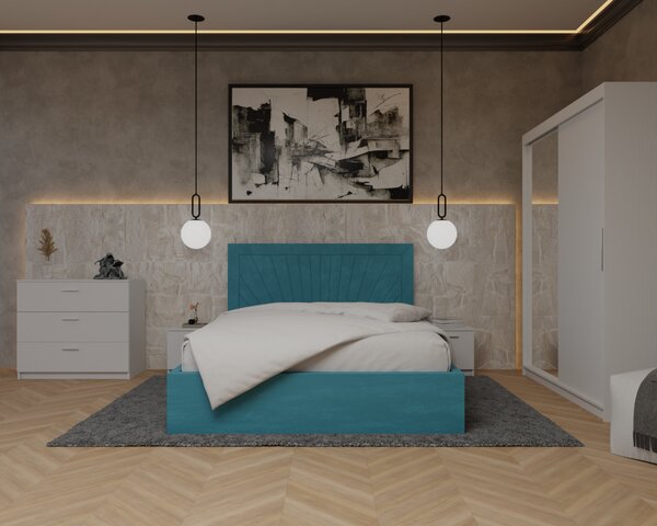 Dormitor Lotus Pat Tapitat Dressing 150x200 Alb 2 usi cu Oglinda