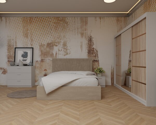 Dormitor: Lotus Pat Tapitat Dressing 250x200 AlbSonoma 3 Usi cu Oglinda