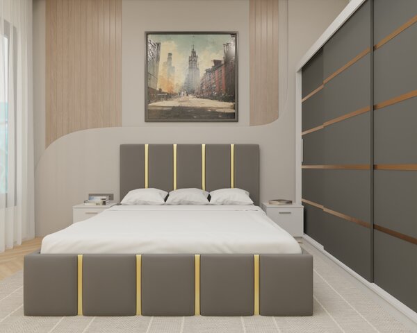 Dormitor MILANO Tapitat, 250X200 AlbAntracit fara oglinda, Somiera Rabatabila