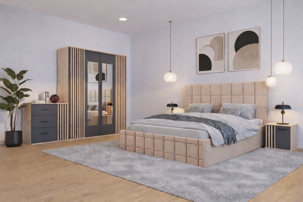 Dormitor Dallas Cu Pat Regal Tapitat
