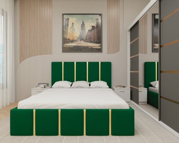 Dormitor MILANO Tapitat, 250X200 AlbAntracit cu oglinda, Somiera Rabatabila