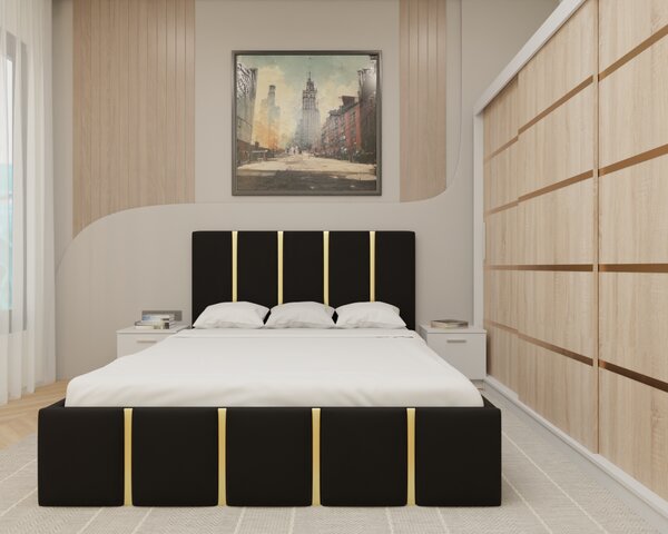 Dormitor MILANO Tapitat, 250X200 AlbSonoma fara oglinda, Somiera Rabatabila