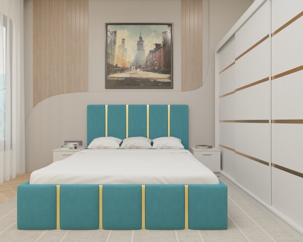 Dormitor MILANO Tapitat, 250X200 Alb fara oglinda, Somiera Rabatabila