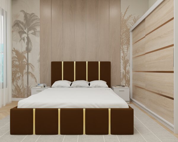 Dormitor MILANO Tapitat, 200X200 AlbSonoma fara oglinda, Somiera Rabatabila