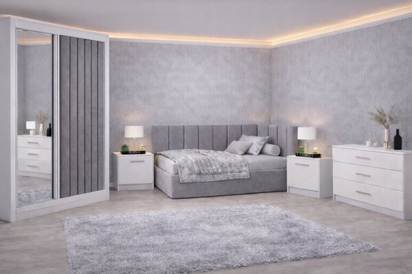 Set Dormitor Tapitat Bubu, dressing tapitat, somiera rabatabila
