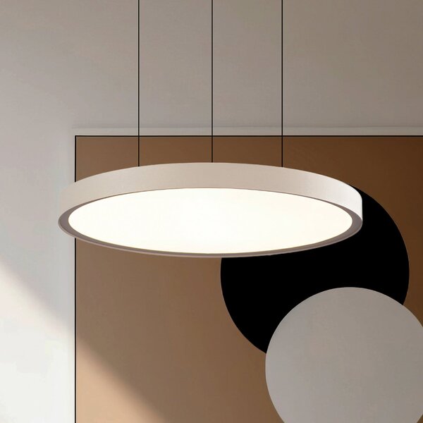 Viokef Lampă suspendată LED Denver, Ø 49 cm, bej, metal, Bej, Camera de zi / sufragerie, Aluminiu, Modern