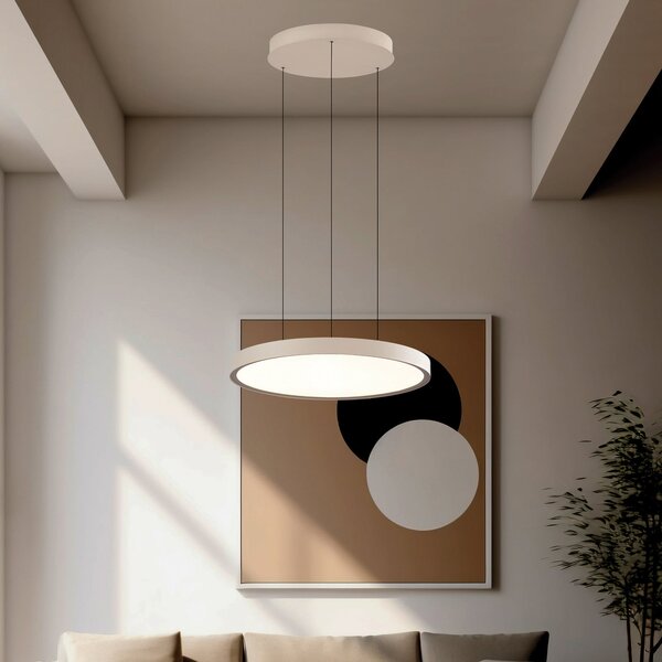 Viokef Lampă suspendată LED Denver, Ø 49 cm, bej, metal, Bej, Camera de zi / sufragerie, Aluminiu, Modern
