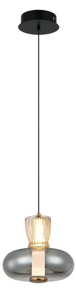 Viokef Lampă suspendată LED Sire, Ø 22 cm, gri fumuriu/bronz, metal/sticlă, Gri, Camera de zi / sufragerie, Metal