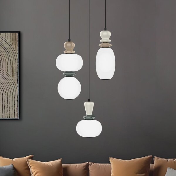 Viokef Lampă suspendată LED Gemma, Ø 38 cm, colorată, sticlă/ceramică, 3 becuri., Multicolor, Camera de zi / sufragerie, Sticlă
