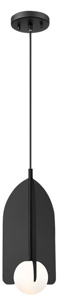 Viokef Lampă suspendată Fedora, Ø 22 cm, negru, metal/sticlă, reglabil, Negru, Camera de zi / sufragerie, Metal