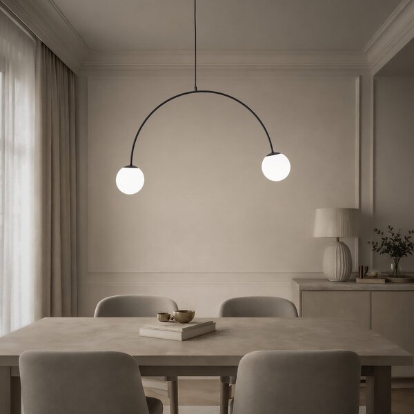 Domiluce Lampă suspendată Nova, sticlă/metal, negru/alb, cu 2 becuri, reglabil, Negru, Camera de zi / sufragerie, Metal, Modern, Pandantiv cu flacără multiplă