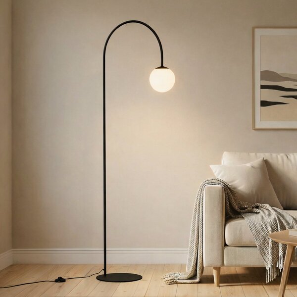 Domiluce Lampadar Nova, sticlă/metal, negru/alb, înălțime 155 cm, Negru, Camera de zi / sufragerie, Metal, Modern, Arc în picioare