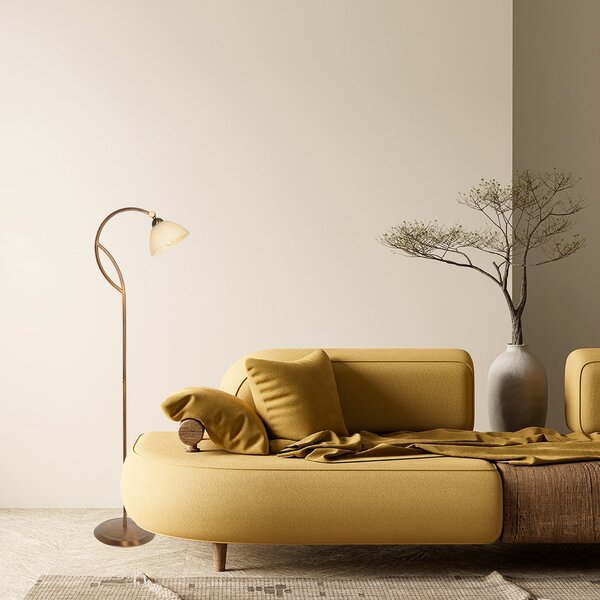 Steinhauer Lampadar Anthea, bronz, crem, metal, sticlă, E27, Bronz / Alamă Veche, Camera de zi / sufragerie, Sticlă