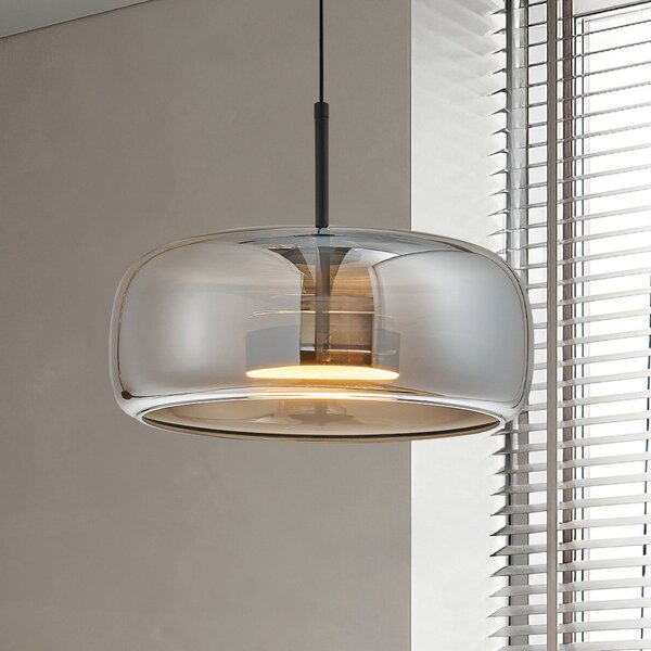 Viokef Lampă suspendată LED Deco, gri fumuriu/negru, Ø 33 cm, sticlă, Gri, Camera de zi / sufragerie, Sticlă