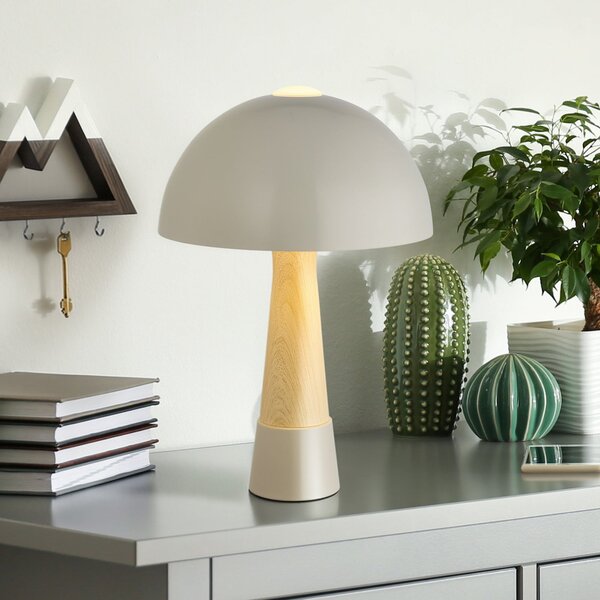 Globo Lampa de masă Paulin, gri/aspect lemn, metal, 37 cm, E27, Gri, dormitor, Metal, Scandinavă