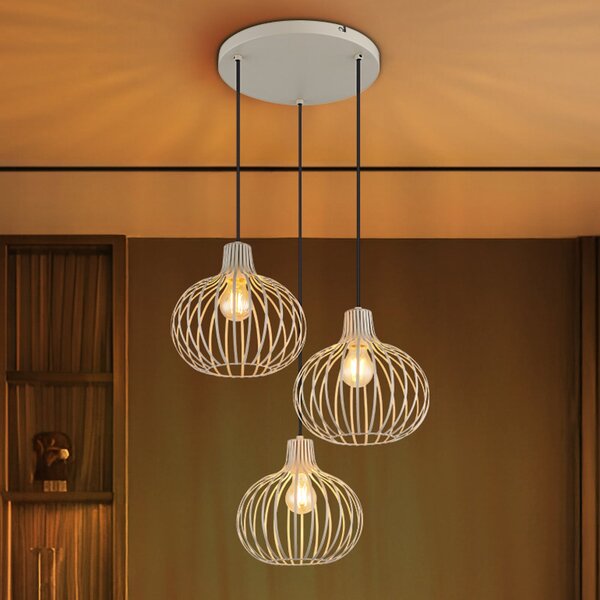Globo Lampă suspendată Mateo, 3 becuri, culoare crem, metal, Ø 50 cm, reglabil, Bej, Camera de zi / sufragerie, Metal, Scandinavă
