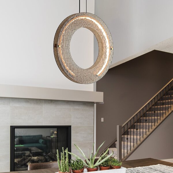Viokef Lampă suspendată LED Tamara, culoare chihlimbar, Ø 40 cm, sticlă/metal, Bej, Camera de zi / sufragerie, Sticlă, Modern