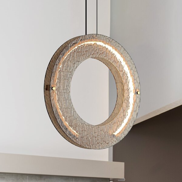 Viokef Lampă suspendată LED Tamara, culoare chihlimbar, Ø 40 cm, sticlă/metal, Bej, Camera de zi / sufragerie, Sticlă, Modern