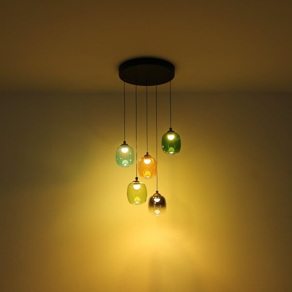 Globo Lampă suspendată LED Minara, 5 becuri, Ø 43 cm, colorată, sticlă, Multicolor, Camera de zi / sufragerie, Metal, Modern