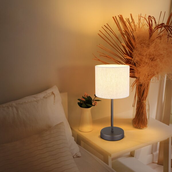 Globo Lampa de masă Thea, crem/negru mat, in, înălțime 37 cm, Bej, Camera de zi / sufragerie, Țesătură / Textil, Scandinavă