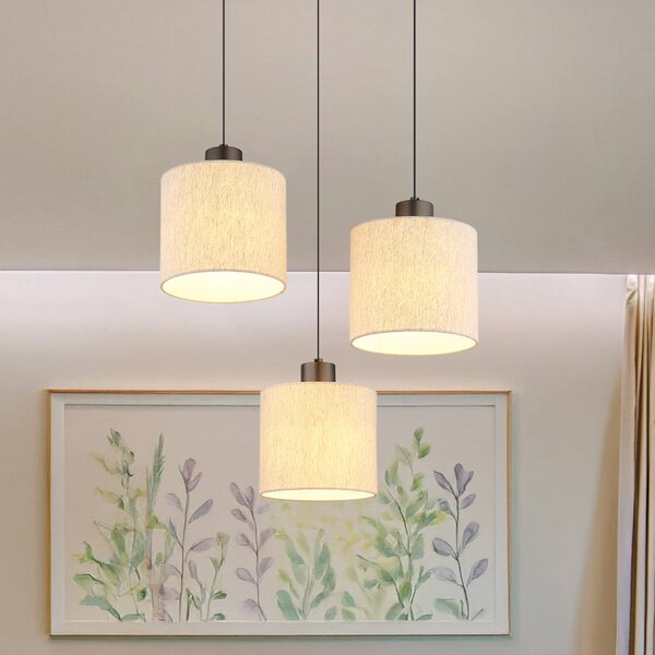 Globo Lampă suspendată LED Thea, Ø 49 cm, cu 3 becuri, crem/negru mat, Bej, Camera de zi / sufragerie, Țesătură / Textil, Scandinavă